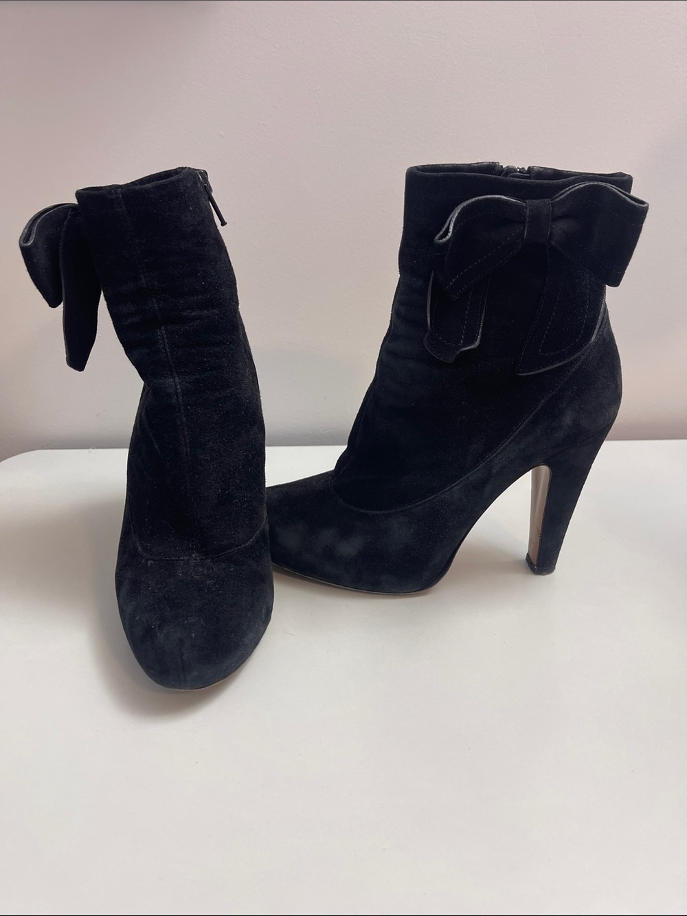 Coach Black Suede Bow Ankle Heeled Boots